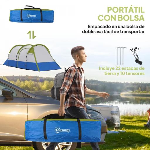 Tienda de Campaña Plegable para 3 Personas 2 Habitaciones Bolsa de Transporte 420x200x150 cm Azul Oscuro y Verde [4]