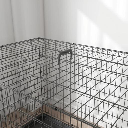 Jaula para Perros Plegable Transportín para Perros con 2 Puertas Bandeja Extraíble y Asa 121x76,5x81 cm Negro [4]