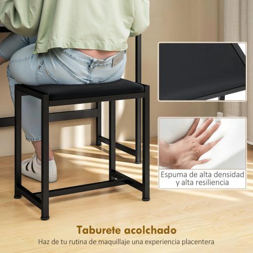 Tocador de Maquillaje con Espejo Tríptico Desmontable Taburete 3 Cajones de Tela Soporte para Secador de Pelo Gris [6]