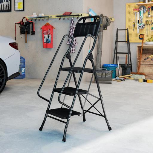 Escalera Plegable de 3 Peldaños con Bolsa de Herramientas Escalera de Tijera con Peldaños Anchos Antideslizantes Negro [6]