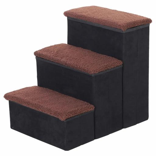 Escalera para Mascotas de 3 Peldaños Plegable con Tapas Abatibles y Espacio de Almacenamiento 3 Escalones de Perros Gatos Pequeños para Cama Sofá 40x54x48 cm Negro [8]