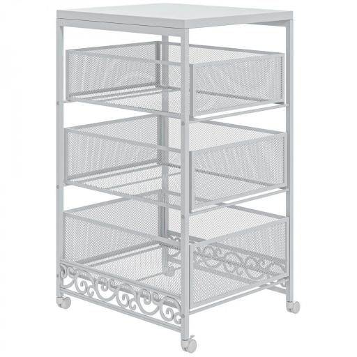 Carrito de Almacenamiento con Ruedas de 3 Niveles con 3 Cesta de Almacenamiento para Salón Comedor 34x29,5x57,5cm Blanco [8]
