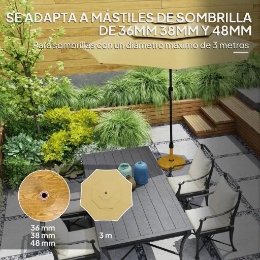 Base para Sombrilla de Exterior con Almohadillas Ajustables Relleno de Cemento y Diseño Decorativo Ø48x44 cm Madera [6]