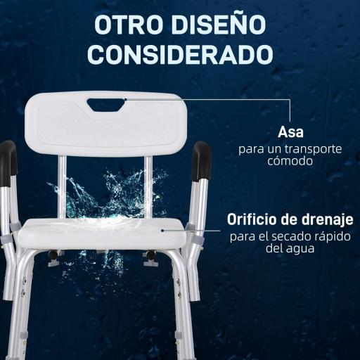 Silla para Ducha Taburete de Ducha Antideslizante con Altura Ajustable y Reposabrazos Regulable Carga 136 kg [5]