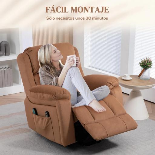 Sillón Relax Reclinable Eléctrico Levanta Personas con Masaje Vibratorio y Calor Control Remoto Reposapiés Marrón [6]