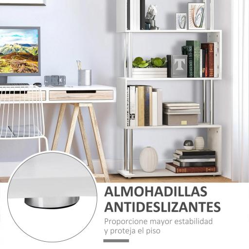 Librería en Forma S Estantería para Libros de 4 Niveles Mueble Estantería para Salón Oficina Estudio 80x30x145 cm Blanco [2]