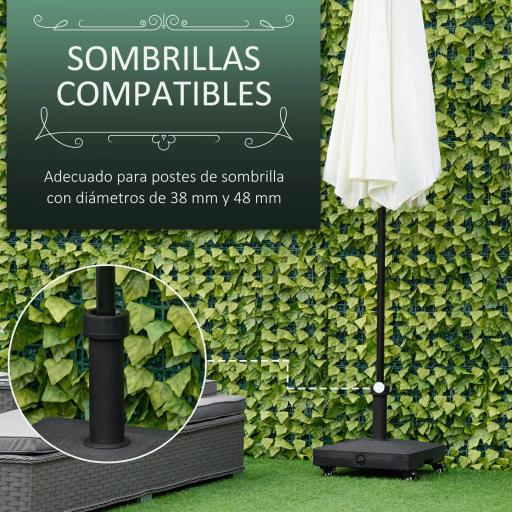 Base de Sombrilla con 4 Ruedas Bloqueables Soporte de Parasol Rellenable de Arena 18 kg o Agua 16 kg para Jardín Patio Terraza 45x45x39 cm Negro [2]