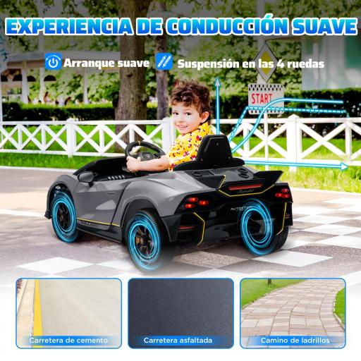 Coche Eléctrico para Niños Lamborghini Autentica con Batería 12V Mando a Distancia Faros Bocina Arranque Suave y Música MP3 Gris [1]