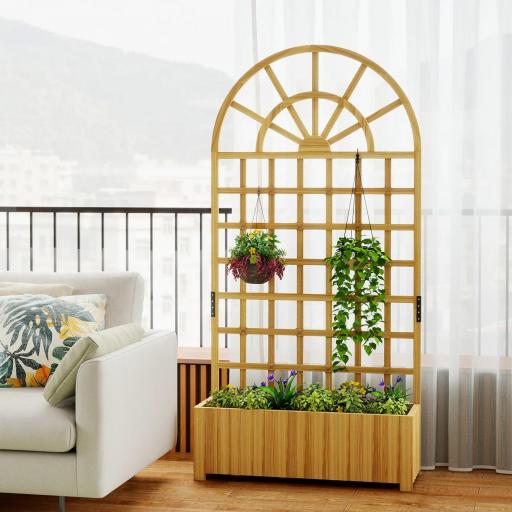 Jardinera con Enrejado de Madera con Drenaje para Cultivos Verduras Flores Hierbas 90x30x180 cm Natural [7]