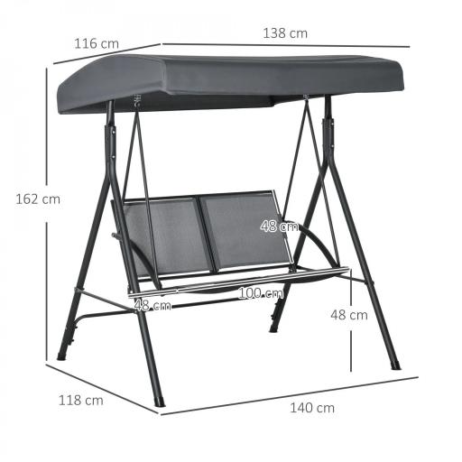 Columpio de Jardín Exterior de 2 Plazas Techo Ajustable y Marco de Acero Asientos Textilene 140x118x162 cm Gris Oscuro [1]
