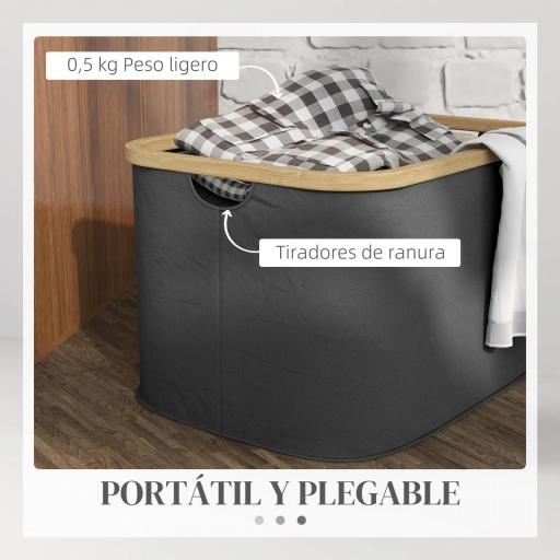 Cesto de la Ropa Sucia Plegable 36 L con Asas para Baño Dormitorio Lavadero 44,3x33,3x26,5 cm Negro [5]