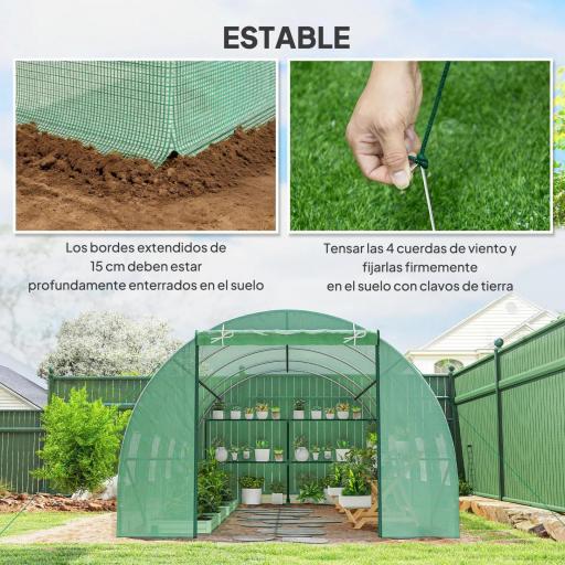 Invernadero de Túnel 600x300x200 cm Invernadero de Jardín con Puerta Enrollable 8 Ventanas Cubierta PE 140g/m² y Tubo de Acero para Cultivos Plantas Verduras Verde [5]