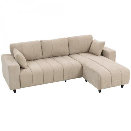 Sofá Chaise Longue Reversible de 3 Plazas 2 Almohadas Tapizado en Lino Marco de Acero 242x156x87 cm Beige [8]