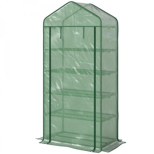 Invernadero Resistente de 5 Niveles con 1 Puerta con Cremallera Anti-UV Diseño Ensanchado y Estantes 90x49x193 cm Verde [8]