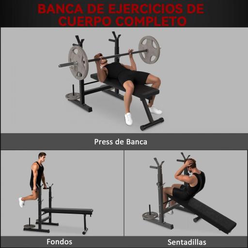 Banco de Musculación con Soporte para Barra y Estación de Dips Carga 220 kg para Entrenamiento en Casa Gimnasio [6]