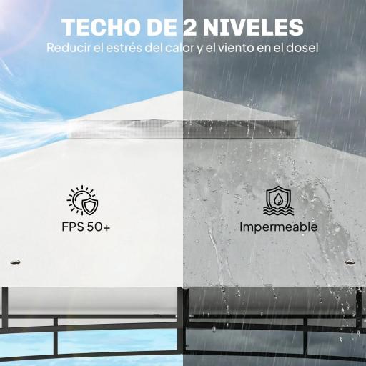 Carpa para Jardín con Techo Doble Cenador con Paredes de Malla UPF50+ para Exterior Terraza 360x300x275 cm Crema y Teca [5]