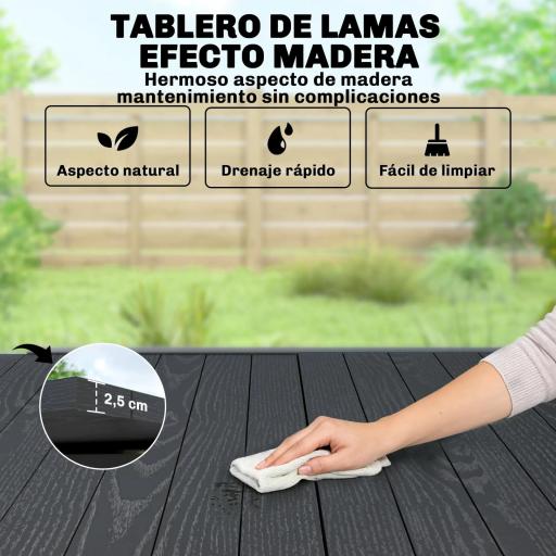 Mesa de Comedor Exterior Extensible 80/160 cm para 4-6 Personas de Aluminio con Tapa de Listones Efecto Madera Negro [6]