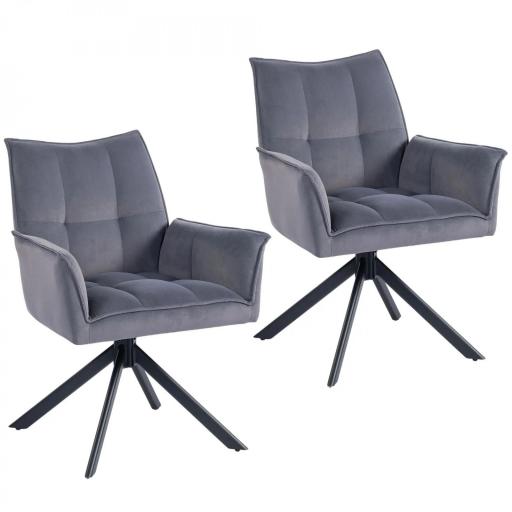 Juego de 2 Sillas de Comedor Giratorias con Reposabrazos Respaldo Acolchado Tapizado en Terciopelo Patas de Acero Gris [8]