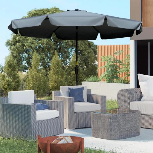 Parasol de Jardín de Aluminio Ø266x250 cm con Ángulo Ajustable Protección UV50+ Techo de Ventilación y Manivela Gris