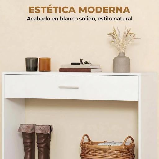 Recibidor de Entrada con Espejo Cajón y Estante Mueble de Recibidor para Pasillo 91,5x27,9x85,5 cm Blanco [4]