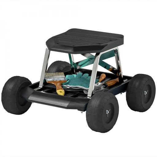 Asiento de Jardín con Ruedas Taburete de Jardinería con Bandeja de Herramientas Carga 130 kg 50x49x32 cm Negro [9]