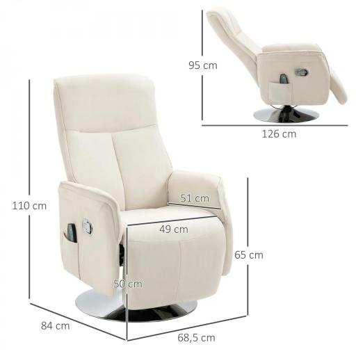 Sillón de Masaje Eléctrico con Reposapiés Sillón Relax Giratorio y Reclinable con Mando 68,5x77x117 cm Crema [1]