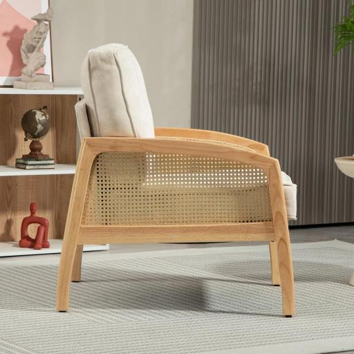 Butaca de Estilo Moderno con Apoyabrazos de Ratán Sintético Asiento de Espuma y Cojín Extraíble 67x75x88 cm Beige [8]