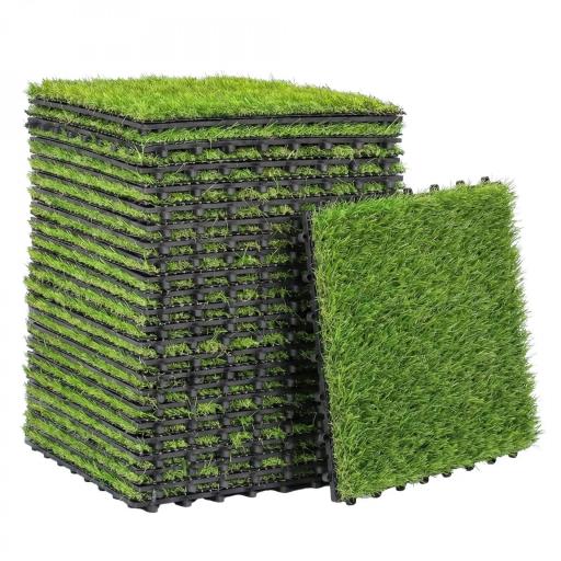 Césped Sintético de 22 Piezas Alfombra Césped Artificial 30x30 cm con Altura de Hierba 25 mm Drenaje Automático Verde [9]