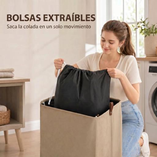 Cesto de Ropa Sucia con Tapa y Ruedas 50L Cesta de Ropa Sucia Plegable con Bolsa con Cordón Extraíble 40x30x65 cm Camel [6]