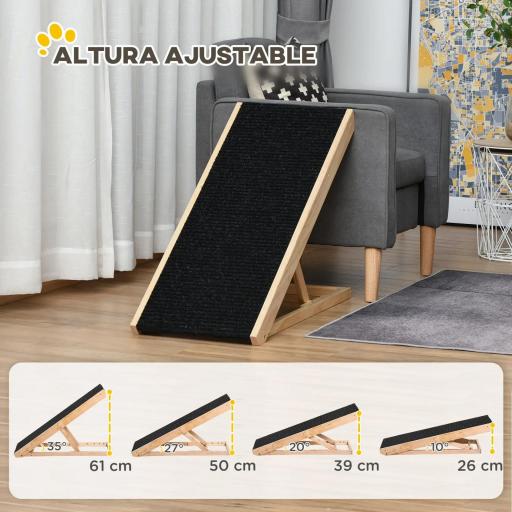 Rampa Plegable para Perros y Gatos de Madera con Altura Ajustable de 4 Niveles y Alfombra Antideslizante Escaleras de Mascotas para Coche Cama y Sofá 90x40x61 cm Natural [5]