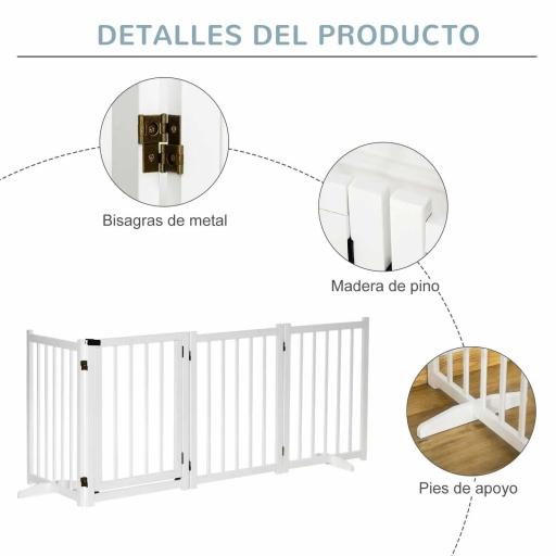 Barrera de Seguridad para Perros Plegable con Puerta y Cierre de Seguridad para Pasillos y Puertas 237,5x36x80 cm Blanco [4]