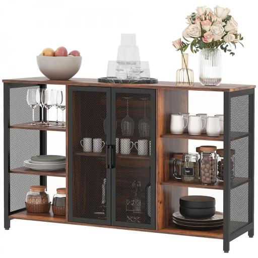Aparador de Cocina con 6 Estantes Abiertos Porta Copas y Estante Ajustable para Bar Comedor 120x40x76 cm Marrón Rústico [2]