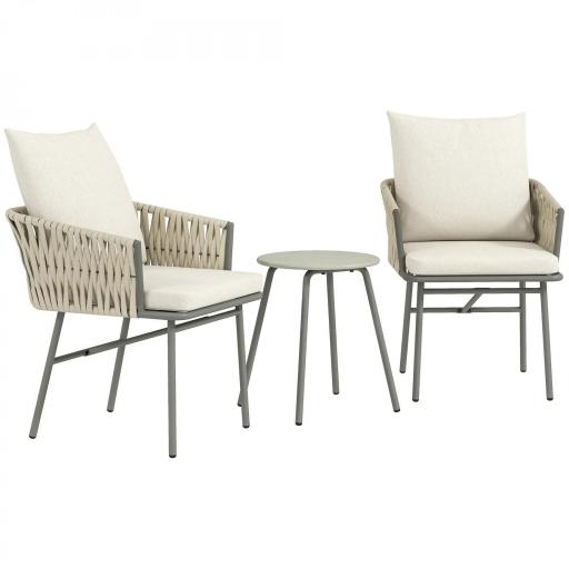 Conjunto de Muebles de Jardín de Ratán Sintético con 2 Sillas con Cojines Extraíbles y Mesa con Tablero de Metal Gris [9]