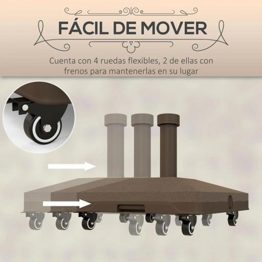 Base para Sombrilla con Ruedas con Postes Ø22 mm a Ø38 mm Rellenable de Arena 18 kg o Agua 16 kg para Jardín Marrón [2]