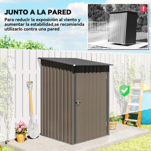 Caseta de Jardín Metálica 0,92 m² 100x103x160 cm con 1 Puerta y Cerradura para Almacenamiento de Herramientas Marrón [5]