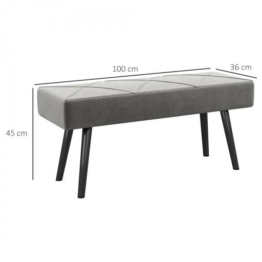 Taburete Pie de Cama Multifuncional con Pies de Acero y Asiento Acolchado para Entrada Pasillo 100x36x45 cm Gris [1]