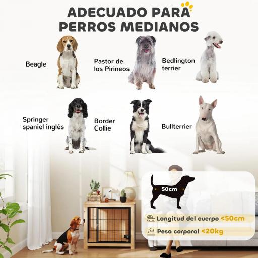 Jaula para Perros Mesa Auxiliar Moderna con 2 Puertas Soporte Giratorio con 2 Tazones 80x60x68 cm Roble [6]