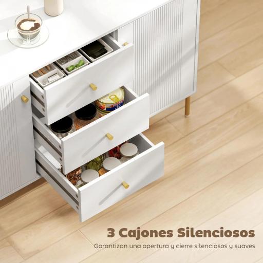 Aparador Moderno de 2 Puertas Aparador de Salón con 3 Cajones Estantes Ajustables Blanco 120x39,1x76 cm [2]