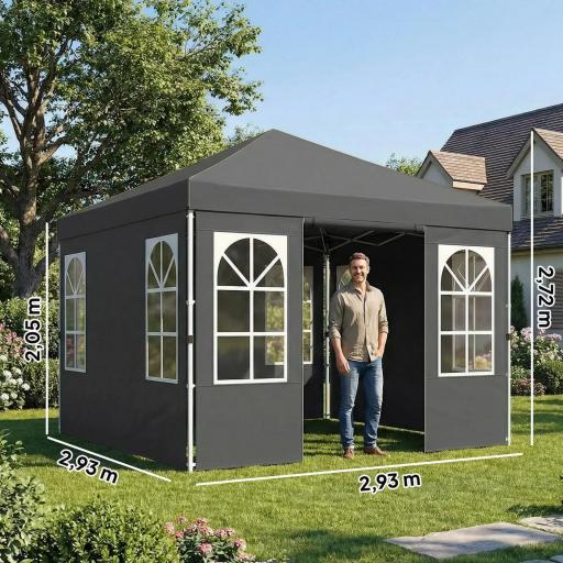 Carpa Plegable 3x3 m Pop-up con UPF50+ 4 Laterales Desmontables Altura Ajustable y Bolsa de Transporte Gris Oscuro [1]