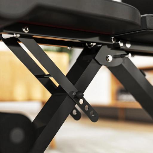 Banco de Musculación Ajustable Plegable con Respaldo y Asiento Regulables Estructura de Acero y Rodillos para Piernas [7]