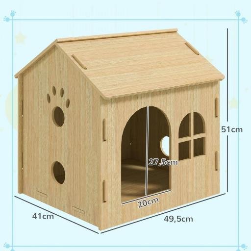 Caseta para Perros Interior con Ventana Diseño de Garra Hueca Casita para Perros y Gatos 49,5x41x51 cm Roble [1]