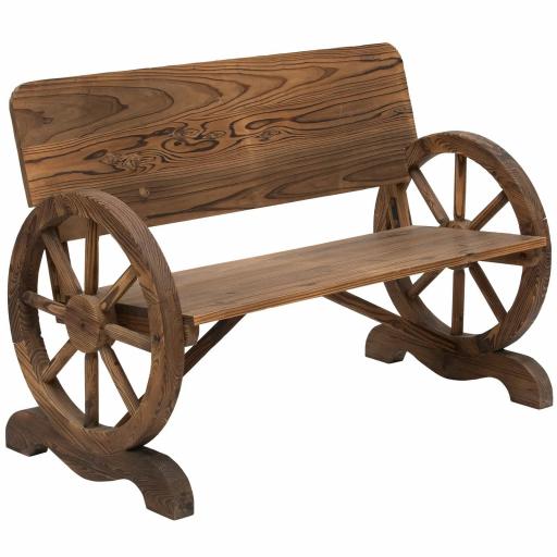Banco de Exterior de Madera con Reposabrazos y 2 Ruedas Decorativas Estilo Rústico Carga 250 kg 114x58x80 cm Carbonizado [9]