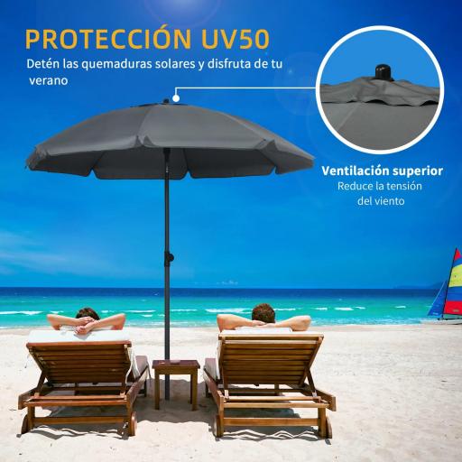 Sombrilla de Playa con Protección UV50+ Mástil de Ø32 mm y Toldo Ajustable Ø180x209 cm Gris Oscuro [1]