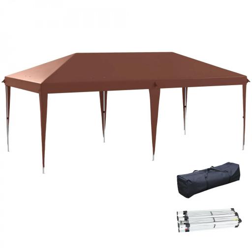 Carpa Plegable 6x3 m con Altura Ajustable en 3 Niveles Bolsa de Transporte Anti-UV y Marco de Acero Café [9]