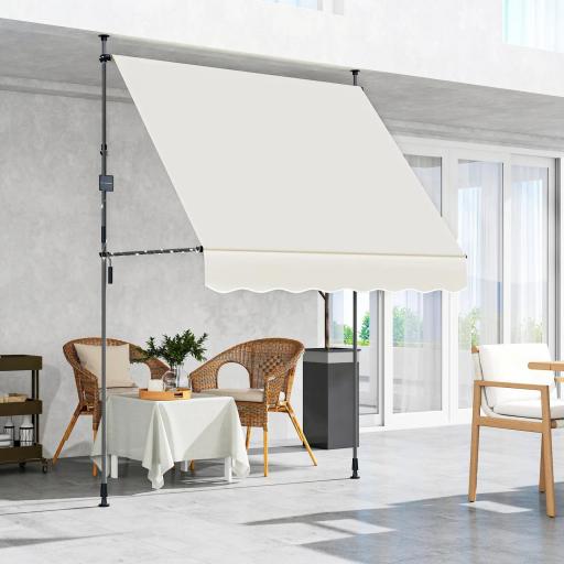 Toldo Manual Retráctil 200x120x210-310 cm para Balcón y Terraza con Altura Ajustable con Manivela Crema [3]