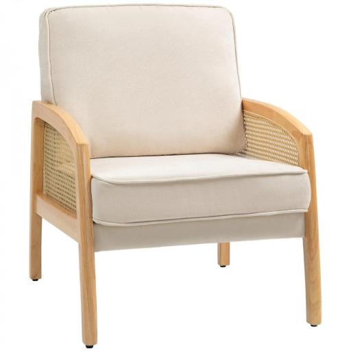 Butaca de Estilo Moderno con Apoyabrazos de Ratán Sintético Asiento de Espuma y Cojín Extraíble 67x75x88 cm Beige [7]