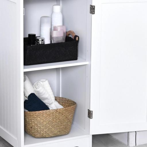 Armario Alto de Baño de 5 Niveles Columna Auxiliar de Baño con 3 Estantes 1 Puerta y Balda Ajustable 40x38x160 cm Blanco  [3]