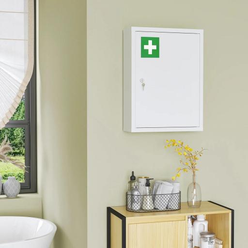 Botiquín de Pared Armario de Medicinas de Acero Armario con 3 Estantes y 2 Llaves para Baño 40x15x53,5 cm Blanco [8]