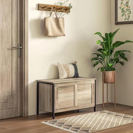 Baúl de Almacenaje para Dormitorio 95 L con Tapa Banco de Almacenaje con Bisagra de Seguridad 80x40x50 cm Grisáceo