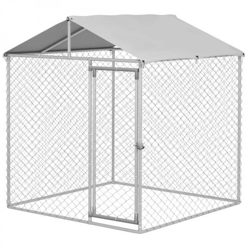 Jaula de Exterior para Perros Medianos con Cerradura Marco de Acero Toldo Impermeable y Anti-UV 200x200x237 cm Plata [9]